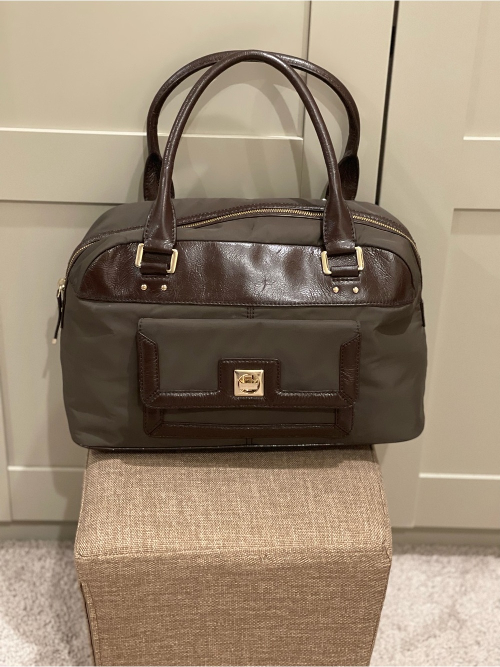 kate spade Olive and Dark Brown Nylon Hobo Satchel
